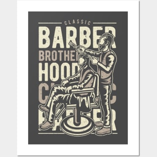 Classic Barber Brotherhood Barber Shop Retro Vintage Distressed Design Posters and Art